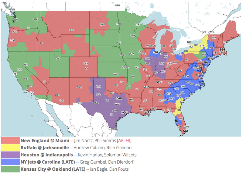 Illustration for article titled Which TV Market's Getting Screwed Today? Your Week 15 NFL Viewing Maps